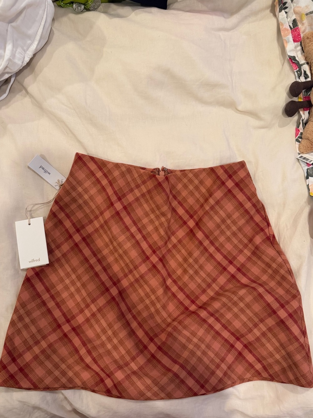 Aritzia Wilfred Orange Pink Plaid A-Line Mini Skirt